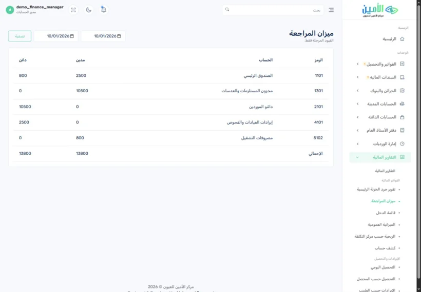 Trial balance— real screen