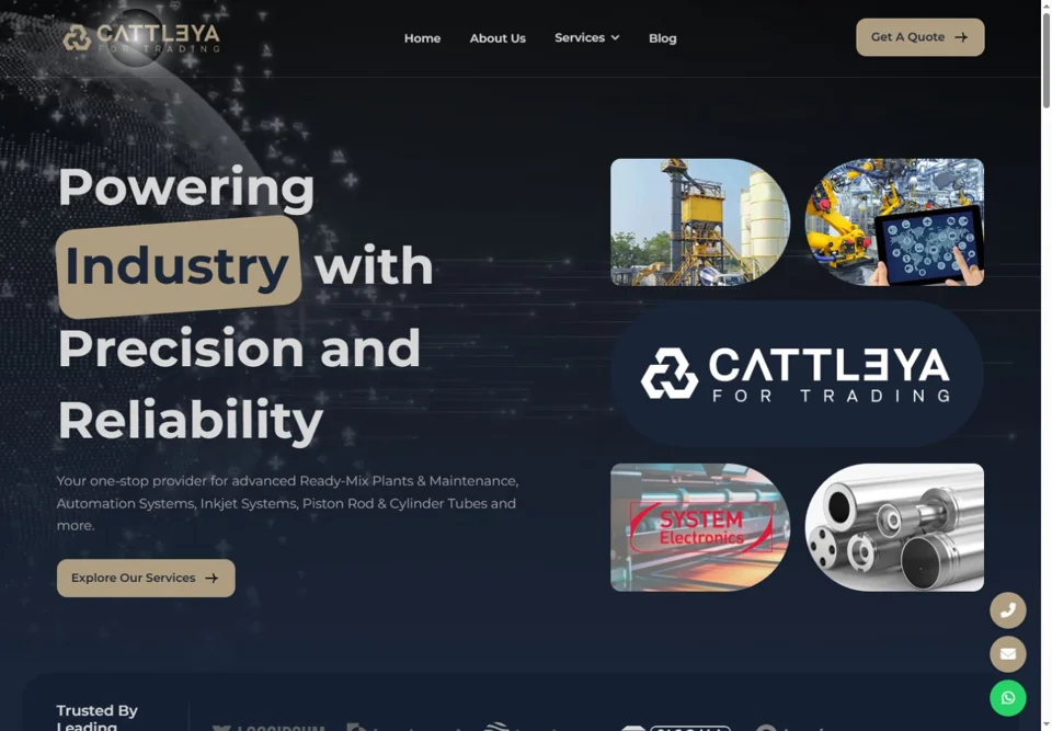 Home page with service highlights — real screen