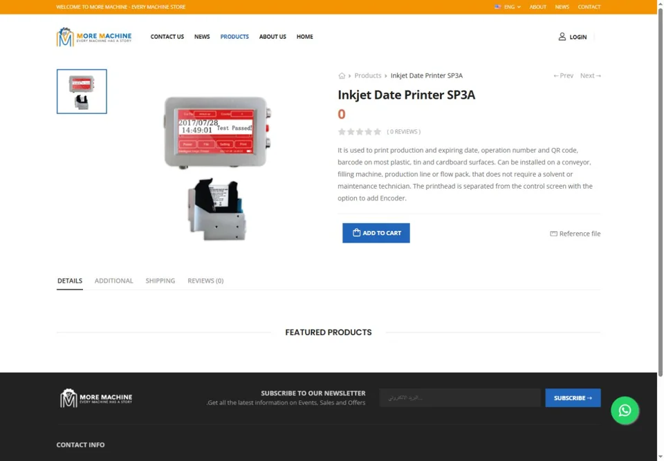 Machine page with enquiry and purchase options — real screen