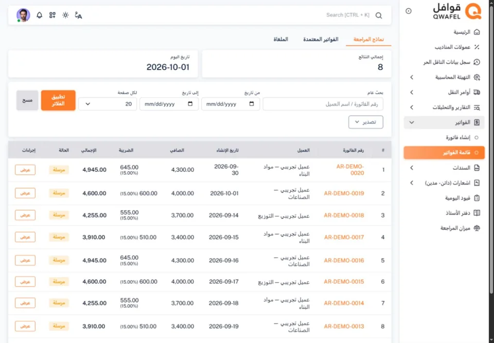 Customer invoices and VAT— real screen