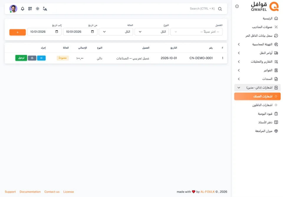 Customer credit and debit notes— real screen
